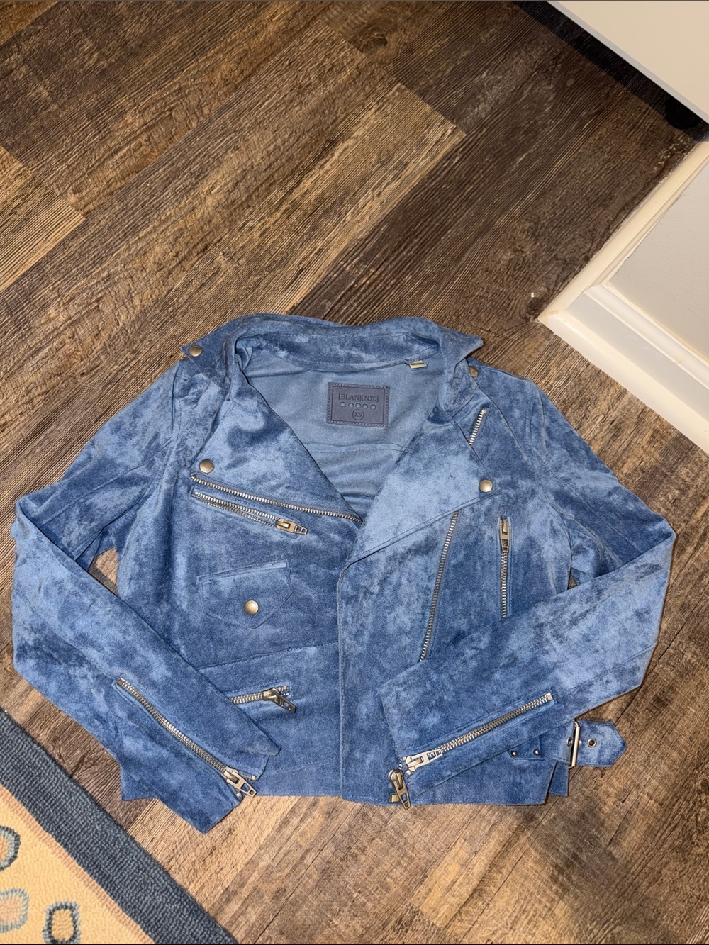 Blank NYC Blue Suede Asymmetrical Moto Jacket